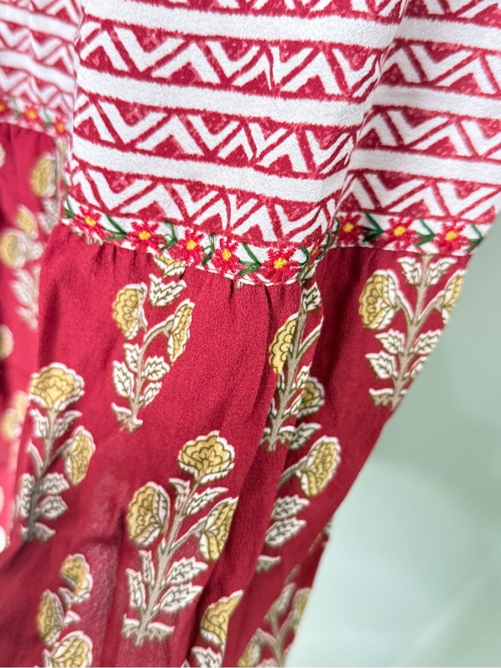 John Mark Bohemian Printed Tiered Midi Dress - Rose Red XL NWOT - Picture 7 of 9